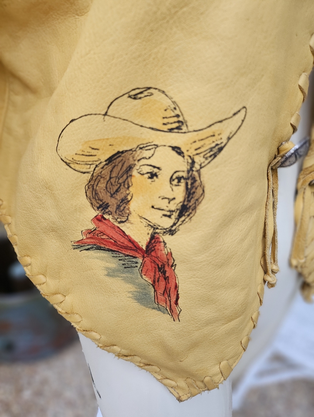 Vintage DD Ranch Wear Yoakum TX Calfskin Leather Fringed Airbrush Crop Jacket M - Picture 7 of 16